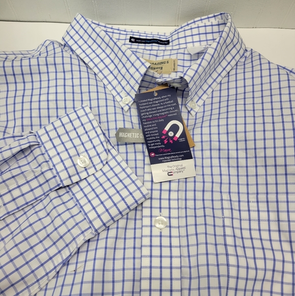 Duluth Trading Co. Shirt Men's 2XL Magnet Wrinkle Fighter Blue Plaid Magnaready - Picture 1 of 11